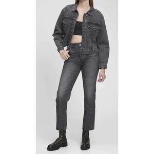 GAP Sz 6 Tall Cheeky Straight High Rise Jeans in Washed Charcoal Black Raw Hem